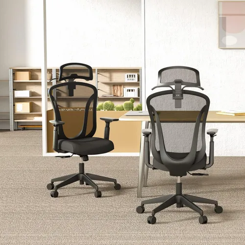 Vista 2 de Silla de oficina con respaldo alto, silla ergonómica de malla, silla de escritorio para el hogar, reposacabezas ajustable, silla ejecutiva