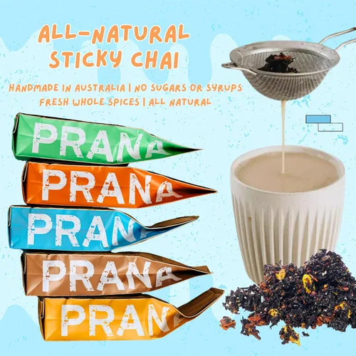 Vista 8 de Prana Chai Paquete de iniciación de 2 bolsas Chai Lovers que incluye tetera Chai, colador de malla fina y 2 bolsas de mezcla Masala totalmente