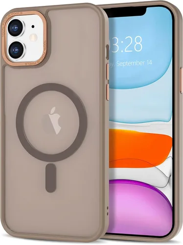 Vista 248 de Anuck - Funda magnética para iPhone 11 compatible con MagSafe, carcasa trasera mate translúcida dura, borde de TPU, delgada, resistente a impactos