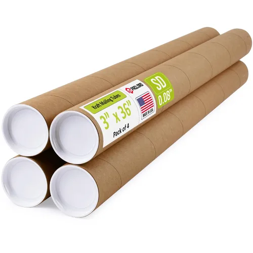 Vista 30 de Tubo de cartón reforzado de 2 x 18 pulgadas, paquete de 4 tubos con 8 tapas, seguro aprobado por USPS, ideal para envío y almacenamiento