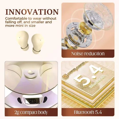 Vista 4 de Mini auriculares invisibles Bluetooth 5.4, auriculares con cancelación de ruido 2025 para dormir, cómodos mini auriculares inalámbricos para dormir