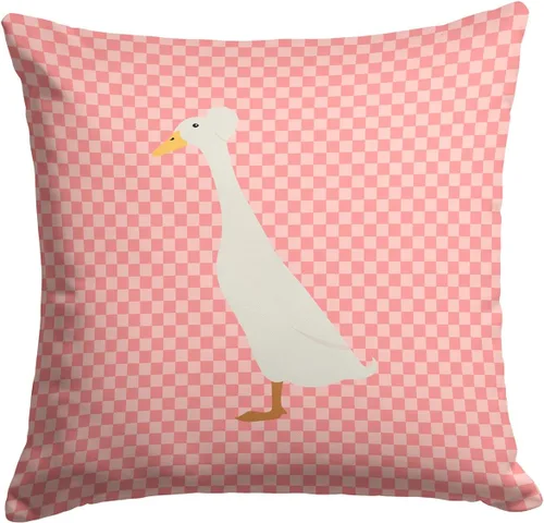 Vista 252 de Caroline's Treasures BB8163PW1414 Beltsville - Almohada decorativa de tela a cuadros pequeños, color blanco, pavo y gallina azul, lavable a máquina