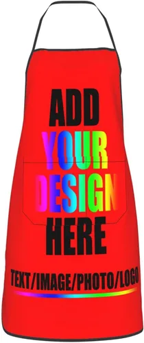 Vista 26 de HooSo Delantal de cocina personalizado, diseño de nombre, logotipo, foto, delantal de poliéster ajustable con dos bolsillos delanteros