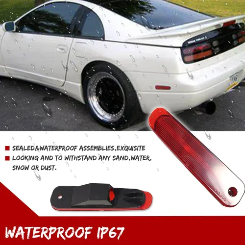 Vista 5 de Lente Roja Luz Marcadora Lateral del Parachoques Trasero Conjunto de Carcasa de Lámpara del Guardabarros Compatible con Nissan 300ZX Z32 1990 1991
