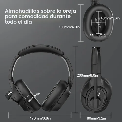 Vista 7 de EKSA Auriculares Bluetooth con micrófono y dongle USB, 30 horas de tiempo de conversación y rango de 33 pies, micrófono con cancelación de ruido