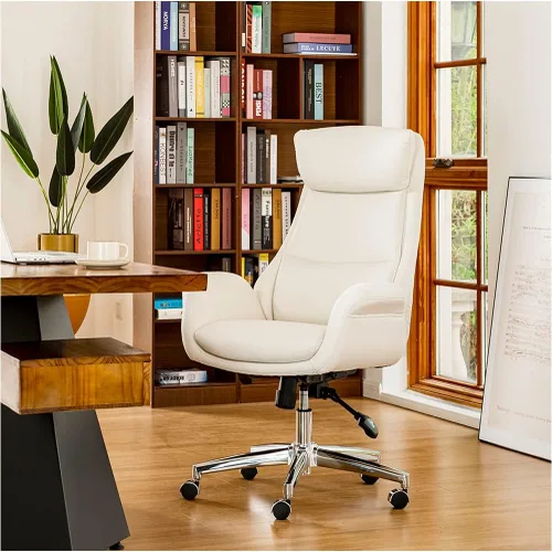 Vista 14 de Glitzhome Mid-Century Modern Air Leatherette Silla de trabajo ajustable giratoria con respaldo alto, silla de oficina para computadora con Negro