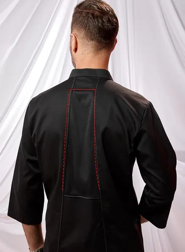 Vista 2 de Chaqueta de chef con cuello alto para hombre, manga 34, ligera, uniforme de chef con 2 bolsillos, profesional