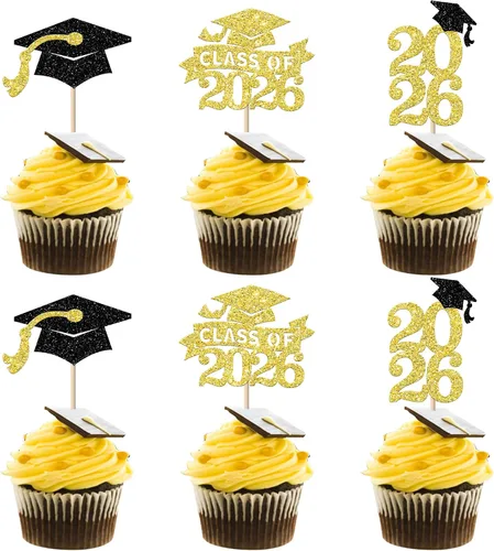 Vista 40 de Paquete de 24 adornos para cupcakes de clase de 2026 con purpurina 2026 para diploma de graduación 2026, selecciones para cupcakes para graduación