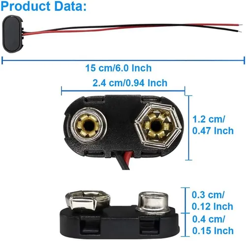 Vista 5 de California JOS 3 conectores de batería de 9 V, conector de hebilla de 9 voltios, carcasa de plástico duro utilizado en experimentos de estudiantes u
