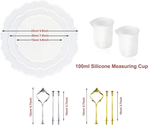 Vista 6 de Woohome Bandeja de fundición de resina de 3 niveles, soporte de molde de silicona con soporte de corona de 3 niveles para cupcakes, frutas, postres