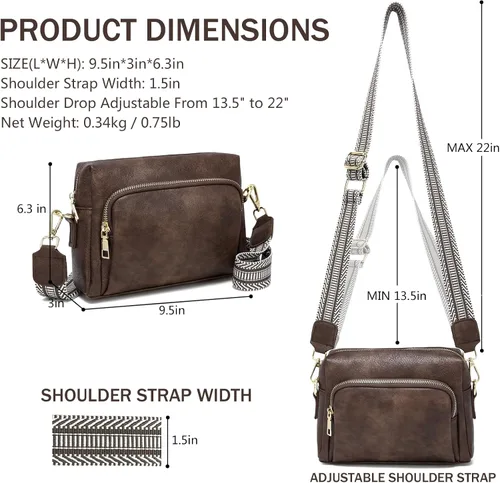 Vista 4 de Bolsos cruzados pequeños para mujer, bolsos cruzados de viaje de cuero vegano, bolsos de hombro con correa de guitarra y correa de cuero