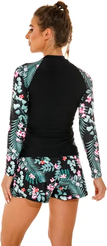 Vista 3 de Conjunto de tankini azteca de manga larga para mujer Negro Gl235