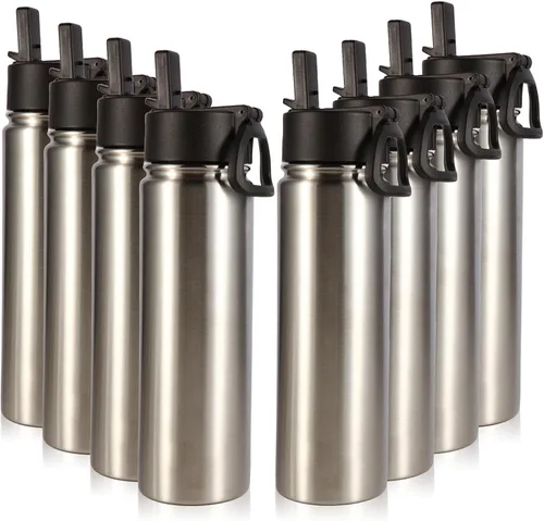 Vista 34 de Volhoply Botellas de agua aisladas de 22 onzas con tapa con popote, botella deportiva de acero inoxidable con asa, vasos de agua de viaje de metal