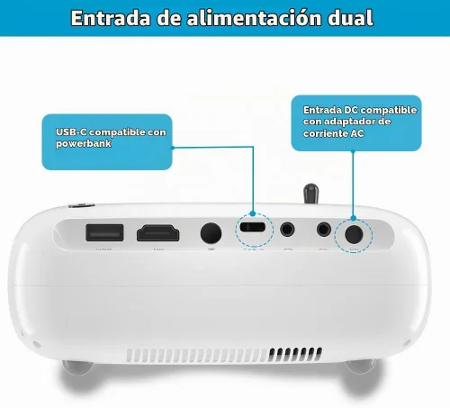 Vista 5 de Mini proyector HD, alimentado por Powerbank, 10000 lúmenes portátil con trípode para viajes al aire libre, compatible con Android, iOS, Windows, TV