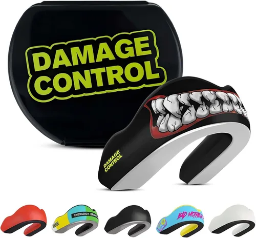 Vista 16 de DAMAGE CONTROL Protector bucal deportivo de impacto extremo con estuche Boil & Bite Fit, almohadillas absorbentes de golpes, funda ventilada