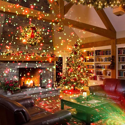 Vista 4 de Proyector de luz láser de Navidad, luces láser de estrellas rojas y verdes, espectáculo con temporizador para decoraciones al aire libre