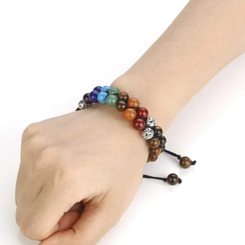 Vista 2 de TOP PLAZA - Pulsera de cuentas de chakras con 7 cristales curativos para yoga, meditación, relajación, ansiedad, para hombre y mujer