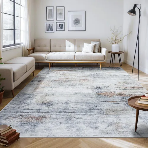 Vista 48 de Auemtyn Alfombra de área de 8 x 10 pies para sala de estar, alfombra lavable con parte trasera antideslizante, alfombra de pelo bajo para gris