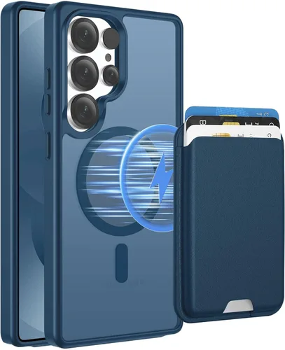 Vista 34 de Funda magnética para Samsung Galaxy S25 FE, transparente y negro con soporte para tarjetas de crédito desmontable, compatible con MagSafe, ajuste
