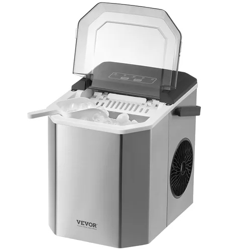 Vista 17 de VEVOR Máquina de hielo para encimera, 26 libras en 24 horas, 9 cubos listos en 7 minutos, máquina de hielo autolimpiante con cuchara y cesta