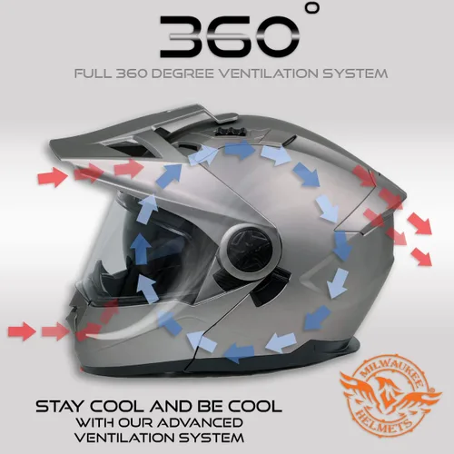 Vista 4 de Milwaukee Helmets Silver Ominous Dual Sport Advanced - Casco modular para motocicleta, aprobado por DOT, MPH9822DOT, pequeño
