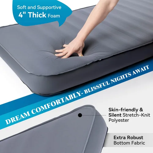 Vista 2 de Hikenture Colchoneta de dormir autoinflable de 4 pulgadas de grosor con valor 9.5 R, colchón de campamento Comfort Plus con saco de bomba