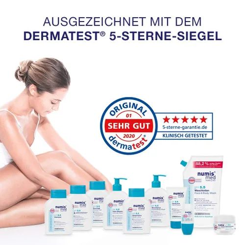 Vista 6 de Numis Med Jabón facial y corporal pH 5.5 para pieles sensibles, gel de baño hidratante enriquecido con vitamina B5 para piel seca, lavado de baño
