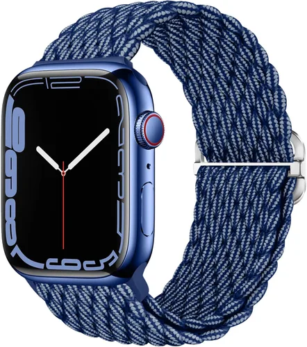 Vista 27 de Qimela - Correa elástica Solo Loop compatible con Apple Watch de 49 mm, 46 mm, 45 mm, 44 mm, 42 mm, 41 mm, 40 mm y 38 mm, correa trenzada Verde