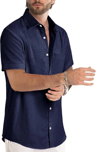 Vista 68 de JMIERR Camisas de vestir a rayas con botones y manga corta para hombre