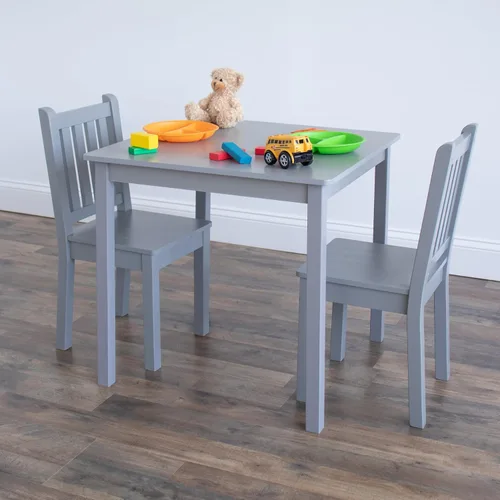 Vista 5 de Humble Crew Toddler Table and Chair Set for Kids, Wood Activity Furniture Gris