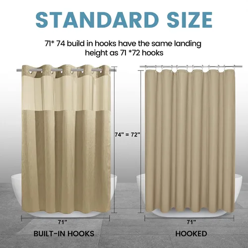 Vista 8 de EUTXL Cortina de ducha beige sin gancho con forro a presión, 230 GSM, cortinas de ducha para baño, 71 pulgadas de ancho x 74 pulgadas de alto