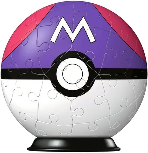 Vista 2 de Ravensburger Rompecabezas 3D 11564 - Bola de rompecabezas Pokémon Pokéballs - Master Ball - [ES] Master Ball - 54 piezas - para fanáticos de Pokémon
