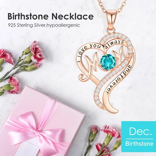Vista 3 de DFUNH Regalos para el día de la madre para mamá y mujer, collar con dije de corazón con dije de corazón con piedra natal con relleno de oro rosa