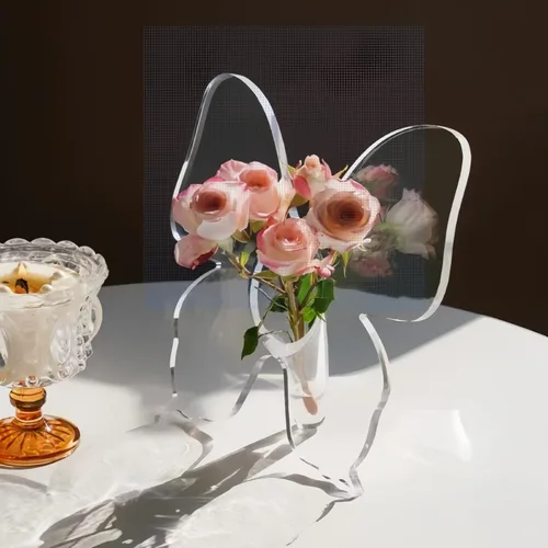 Vista 4 de Jarrón de mariposa de acrílico transparente, jarrón de marco acrílico, Art Deco, decoración de consolas y varios escritorios, regalos