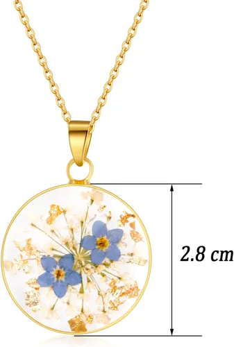Vista 33 de Forget-Me-Not and Queen Anne's Lace Pressed Wildflower Necklace Birth Month Real Flower Necklace Gold/Silver Pressed Flower Jewelry