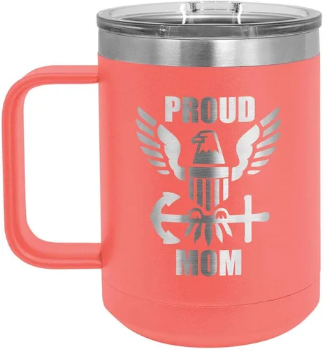 Vista 15 de PROUD NAVY MOM BLACK Taza de café de 15 oz con tapa deslizante Taza de café de viaje aislada Ideas de regalos del día de la madre de hijo o hija