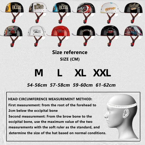 Vista 7 de Casco de motocicleta de cara abierta vintage, gorra de béisbol retro, aprobada por DOT, para hombres y mujeres y adultos, media carcasa con visera