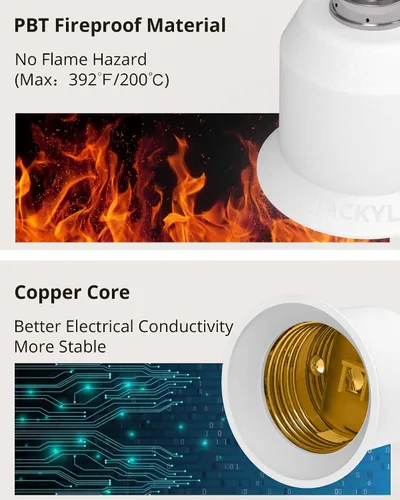 Vista 4 de JACKYLED Paquete de 2 adaptadores E12 a E26, enchufe de luz E12 a base mediana, adaptador conversor de enchufe de luz E26 E27, adaptador de enchufe