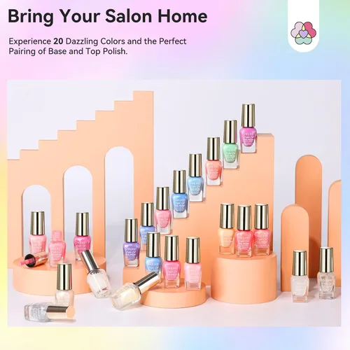 Vista 9 de SAVILAND - Juego de esmaltes de uñas de 20+3 colores con capa base brillante y mate Quick Dry, Pastel Pink Blue Green Yellow, Spring Summer