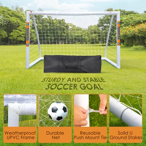 Vista 4 de SHANTRA Portería de fútbol de 12 x 6/10 x 6.5/8 x 5/6 x 4 pies para patio trasero, redes de fútbol de tamaño completo para niños y adultos, portería