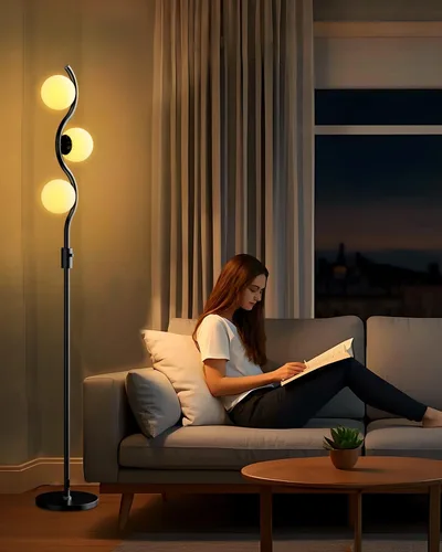Vista 14 de Lightdot Lámparas de pie regulables doradas y negras de 66 pulgadas con mesa, moderna lámpara alta de pie con pantalla de globo, cabeza