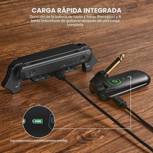 Vista 3 de Pastilla inalámbrica para guitarra acústica magnética recargable y micrófono pastilla de boca de sonido para guitarra acústica con control de Negro