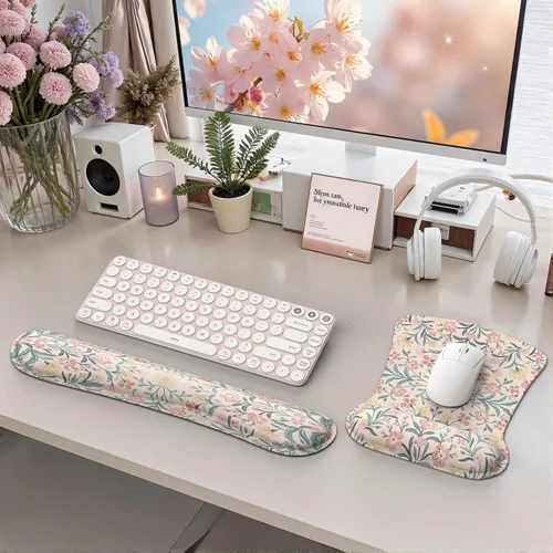 Vista 8 de iCasso Alfombrilla para mouse y reposamuñecas para teclado, reposamuñecas para teclado de computadora, hecha de espuma viscoelástica con soporte