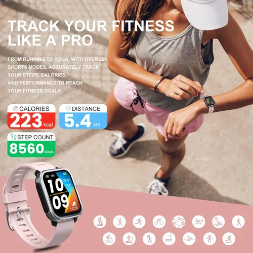 Vista 5 de Reloj inteligente para mujeres y hombres, rastreador de actividad física (respuesta/llamadas de marcado) con podómetro/calorías/frecuencia