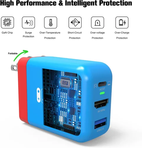 Vista 6 de Adaptador de cargador de base de interruptor de 65 W, estación de acoplamiento de TV portátil para Nintendo SwitchSteam