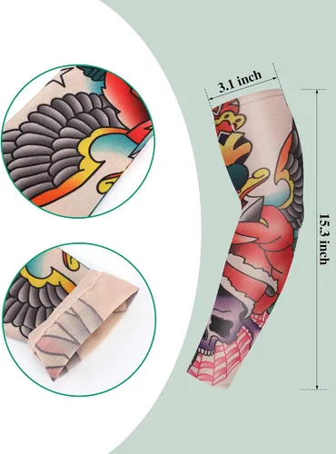 Vista 3 de Geyoga 18 piezas de mangas temporales de tatuaje para hombres mangas de brazo de enfriamiento protección UV sol antideslizante brazo cubierta