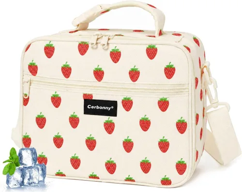 Vista 11 de Cerbonny Lonchera para niños, bolsa de almuerzo aislada para niñas y niños, poliéster duradero con forro de PEVA, correa de hombro ajustable, 10.8