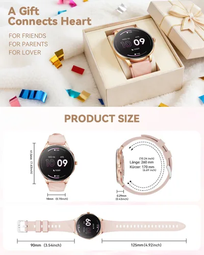 Vista 8 de Reloj inteligente para mujer, Android/iPhone, pantalla AMOLED de 1.32 pulgadas con respuesta/hacer llamadas/rastreador de ejercicio/frecuencia