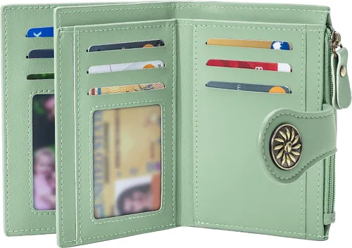 Vista 11 de Tipmile Billeteras pequeñas de cuero para mujer, con 2 ventanas de identificación, con bloqueo RFID, tarjetero con cremallera y bolsillo