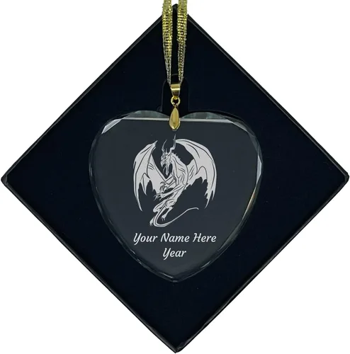 Vista 8 de LaserGram Adorno de Navidad de cristal personalizado, dragón, idea de regalo grabada con láser (forma de diamante)